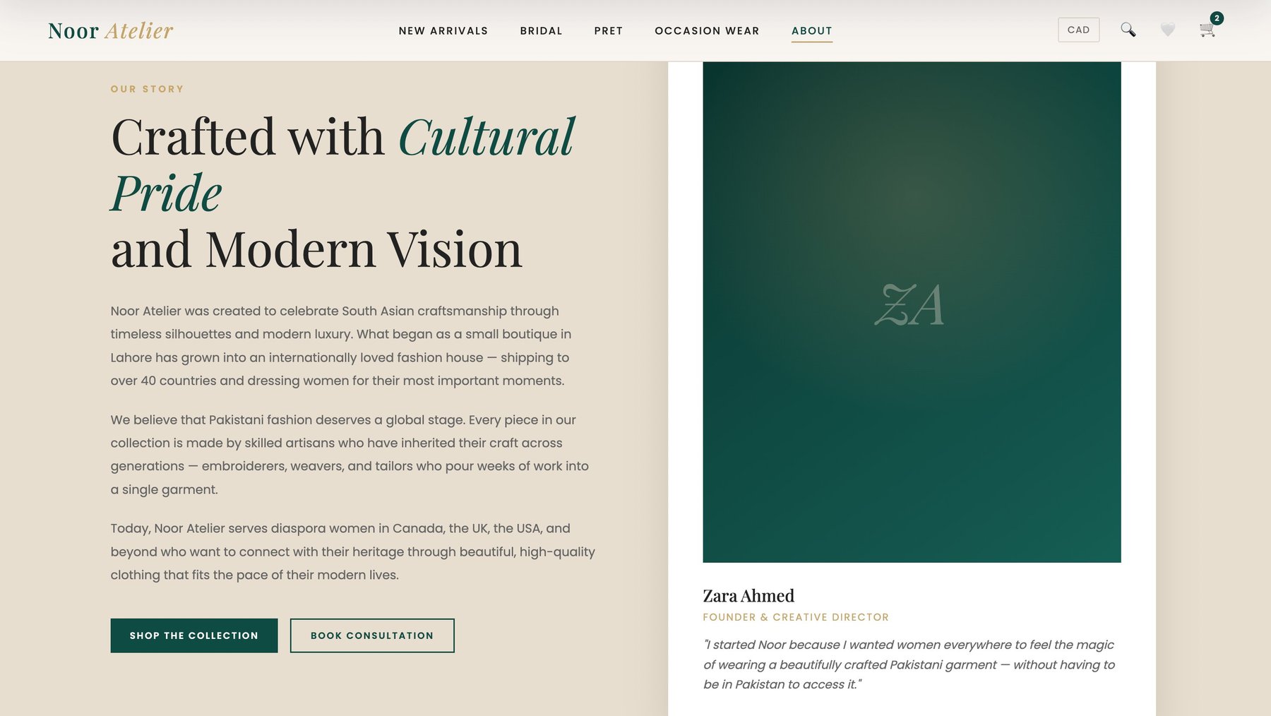 Noor Atelier about page Crafted with Cultural Pride