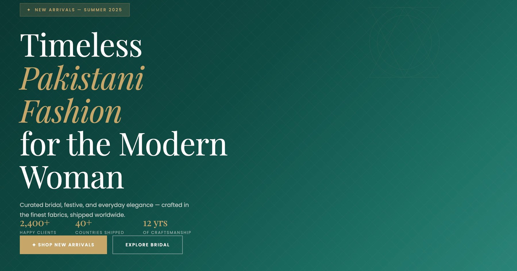 Noor Atelier homepage hero with timeless Pakistani fashion